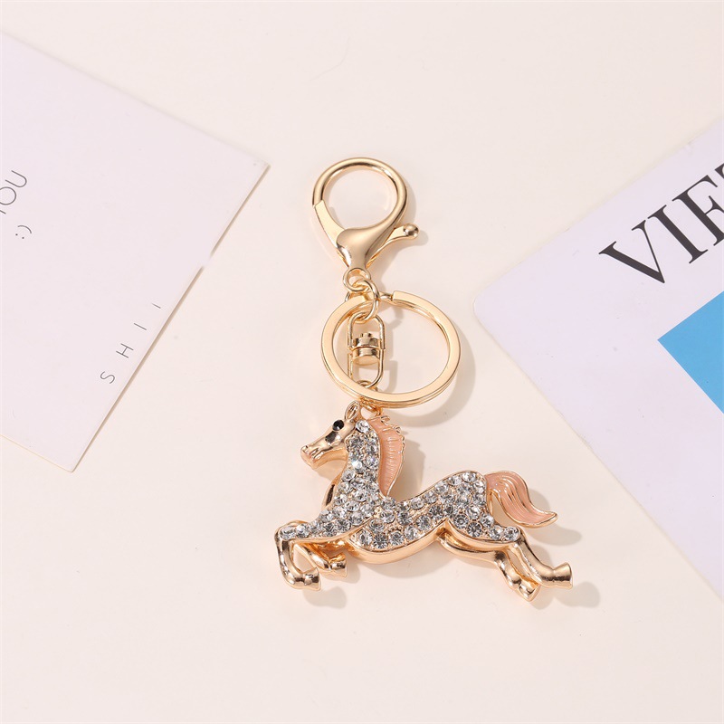 New Creative Cute Animal Key Bag Pendant Couple Full Diamond Color Pony Key Chain Wholesale Nihaojewelry display picture 5