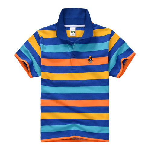 kids cross-border children's clothing, big children's spring and summer children's clothing, European and American style cotton striped T-shirts, polo shirts, short sleeves