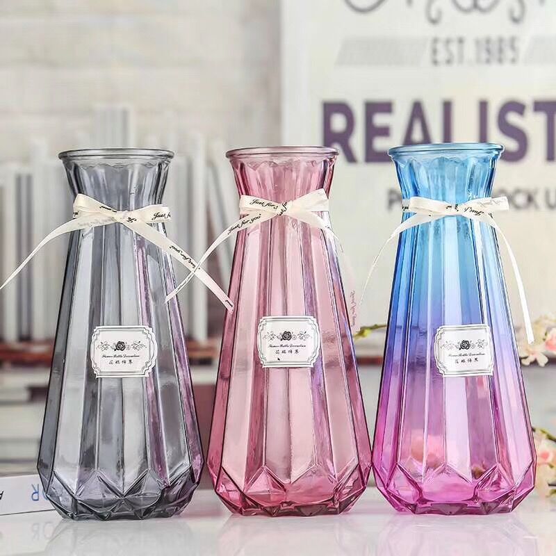 歐式簡約豎棱玻璃花瓶透明水培花器折紙插花瓶客廳家居裝飾擺件