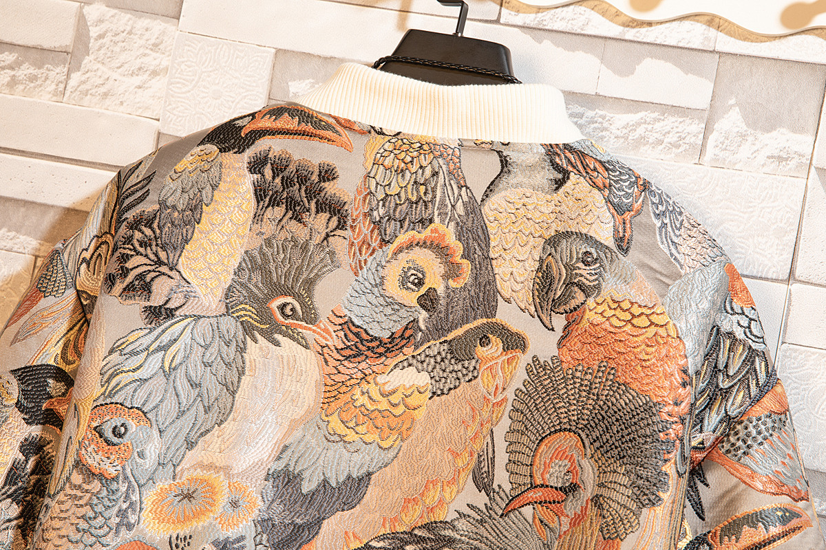 Winter New Men's Animal Embroidered Jacquard Cotton Thickened Stand Collar Jacket Large Size Loose Baseball Clothes Cotton Jacket