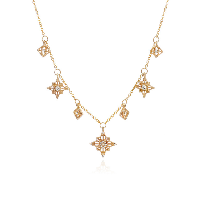 9g Weight Necklace Classification Wedding, Travel Occasion Alloy Material Women'S Gender Gold Color Hot Selling Fashion Light Star Pendant Rhinestone Necklace 2