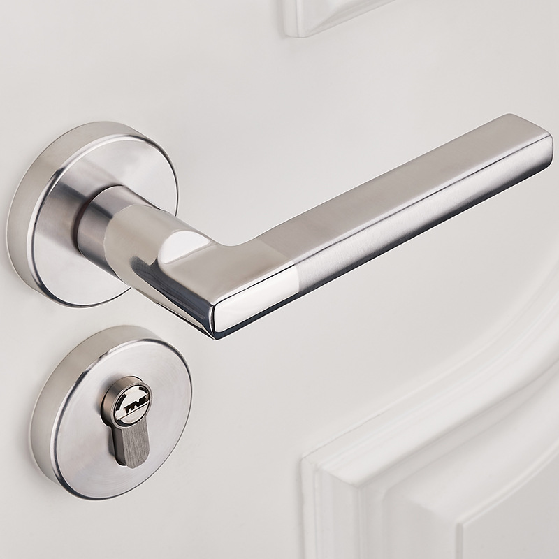 Cerradura de puerta de acero inoxidable interior dormitorio de tres piezas conjunto manija de puerta de baño simple cerradura de puerta de madera maciza europea