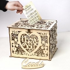 Factory Direct Supply Wooden Craft Decorations, Wedding Supplies Hollow DIY Greeting Card Signing Box Name Card Box Wholesale