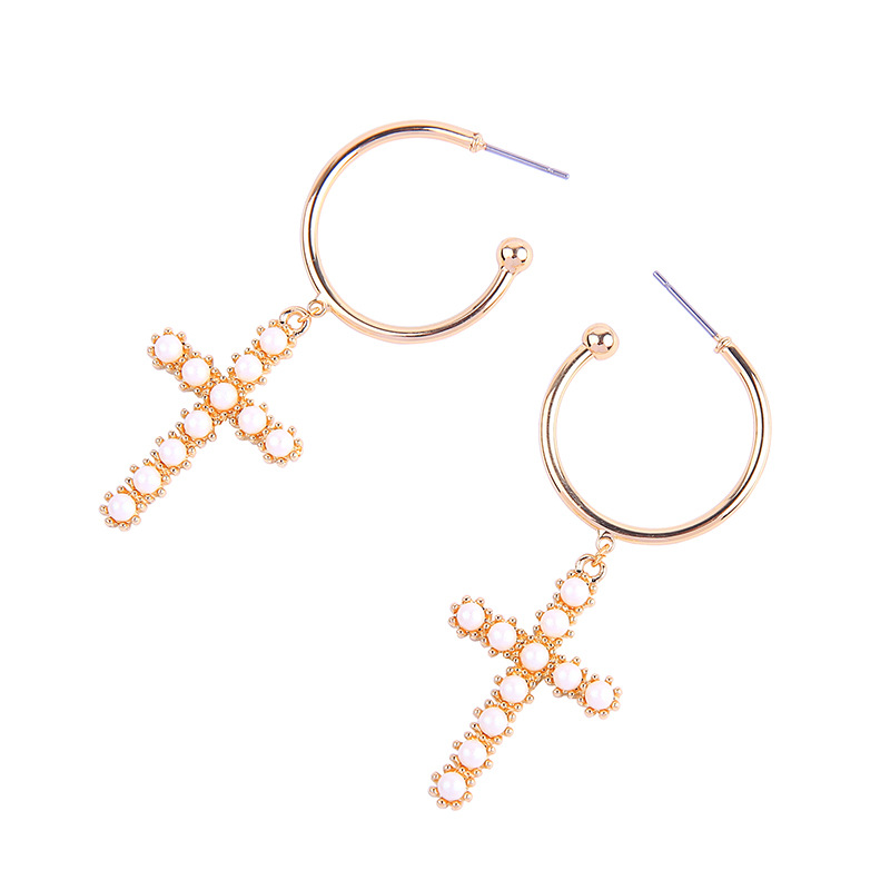 Fashion Long Cross Pearl Inlaid Earrings display picture 5