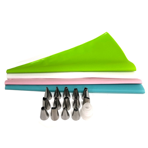 14-head 16-piece stainless steel decorating nozzle set, puff cake cream decorating device, EVA decorating bag