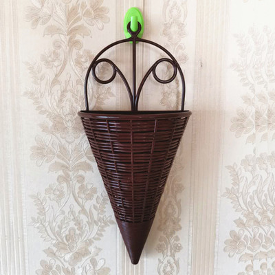 廠家生産直銷 塑料仿藤編壁挂花籃 挂牆仿真花裝飾 家居挂件花盆