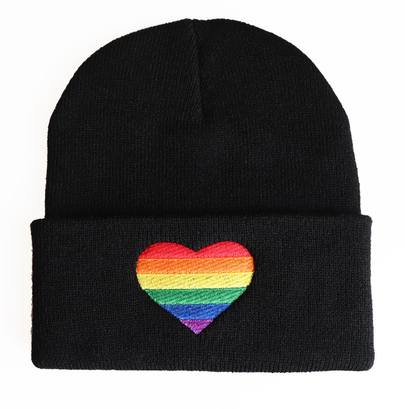 Daily Occasion Knit Material Unisex Simple Style Rainbow Heart Shape Embroidery Crimping Wool Cap