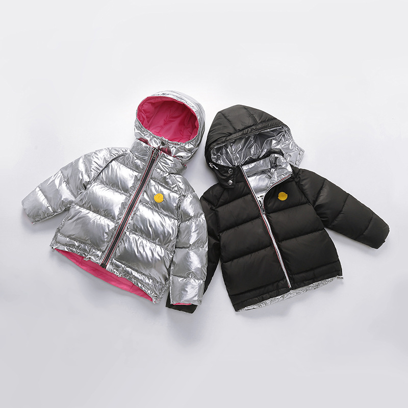winter new pattern Double face children Down Jackets Large and medium Boy girl Space silvery Children's clothing thickening Wear both sides