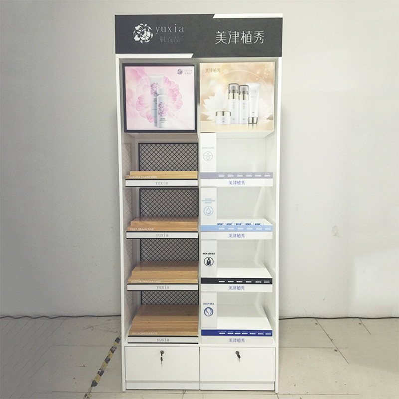 直销欧式烤漆展示柜 化妆品亚克力展示柜带logo带灯商品展示柜