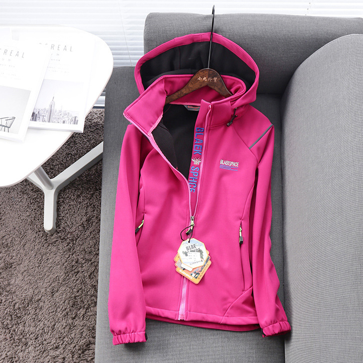 外贸原单出口韩国尾单女装户外软壳衣运动抓绒连帽夹克上衣冲锋衣|ms