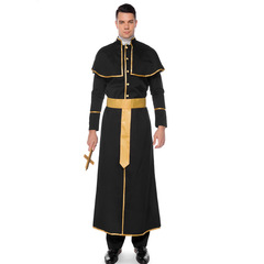 Adult Male Halloween Costume Professional Role-Playing Cosplay Priest Roman Priest Black Robe Party Outfit
