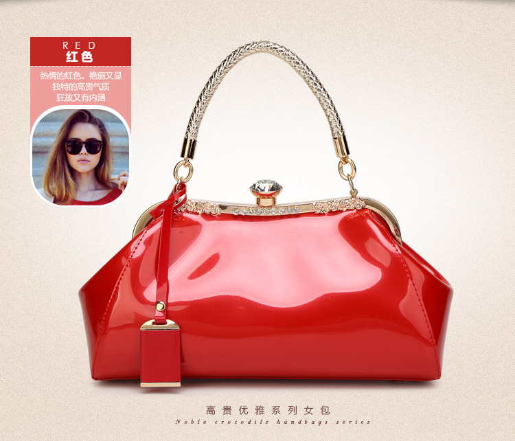 Fashion Diamond Patent Leather Handbag display picture 1