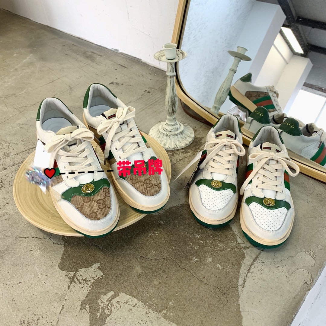 GC高端雙G元素做舊擦色小髒鞋女真皮2019新款複古小白鞋休閑板鞋