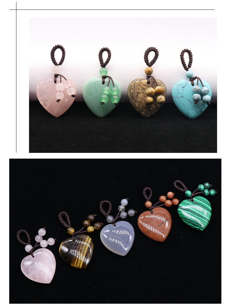 Agate Crystal Semi-precious Stones Love Woven Pendant Heart-shaped Keychain Natural Stone Peach Heart Pendant display picture 3