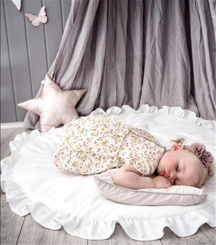 INS round solid color lace play mat climbing mat baby room carpet crawling mat children's room decorative blanket