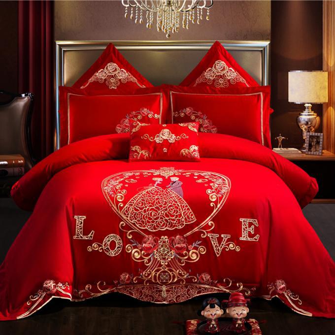 婚庆四件套全棉大红床单结婚纯棉被套刺绣新婚床品多件套厂家批发|ms