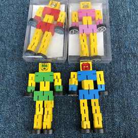 大号木质变形人木制变形金刚机器人大号木头机器人儿童益智玩具
