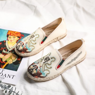 Hanfu shoes old Beijing cloth shoes chinese kungfu Flat Face Embroidered Canvas Unisex Single Shoes for Men and Women