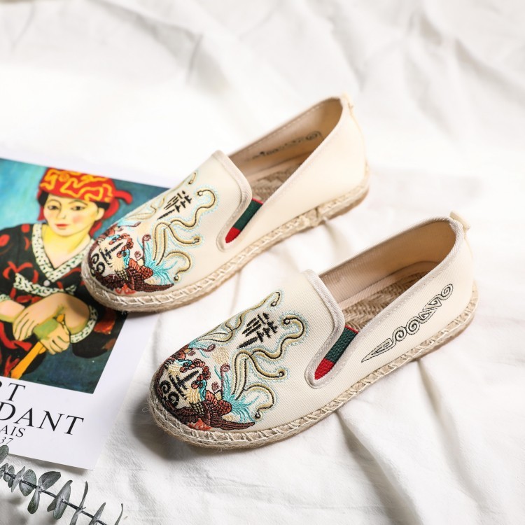 Hanfu shoes old Beijing cloth shoes chinese kungfu Flat Face Embroidered  Canvas Unisex Single Shoes for Men and Women