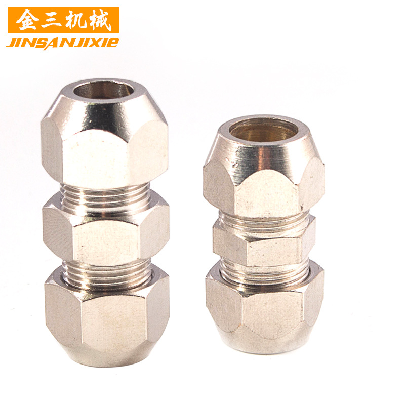 厂家直供黄铜卡套直通接头 纺织机配件 加湿器耐高压卡套直接螺纹