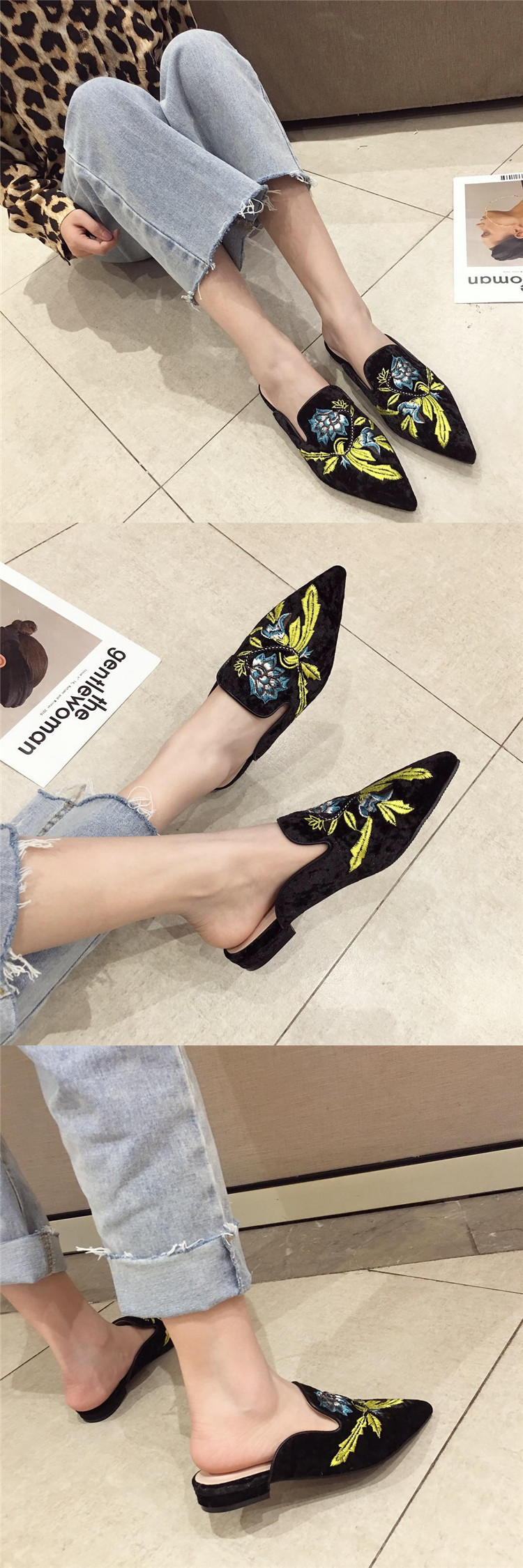 fashion embroidered flower porinted flats NSHU62865