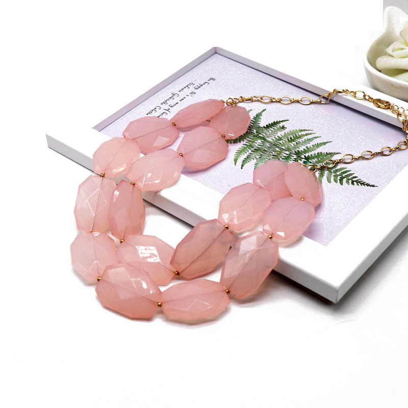 Double Pink Resin Necklace Short  Wholesales Fashion display picture 3