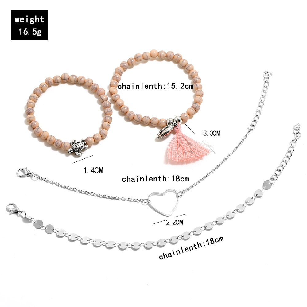 (Cross-border trading), jewelry with tassels, bracelet heart shaped, set, European style, 4 piece set