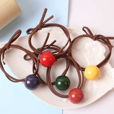 新款简约日韩头饰头绳 百搭糖果色亚克力圆珠蝴蝶结皮筋发圈批发|ms