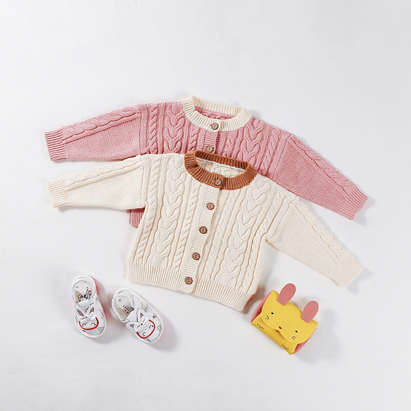 INS2025 Autumn New Arrival Boys and Girls Infant and Toddler Wool Sweater Knitted Cable Knit Jacket Top Versatile Cardigan