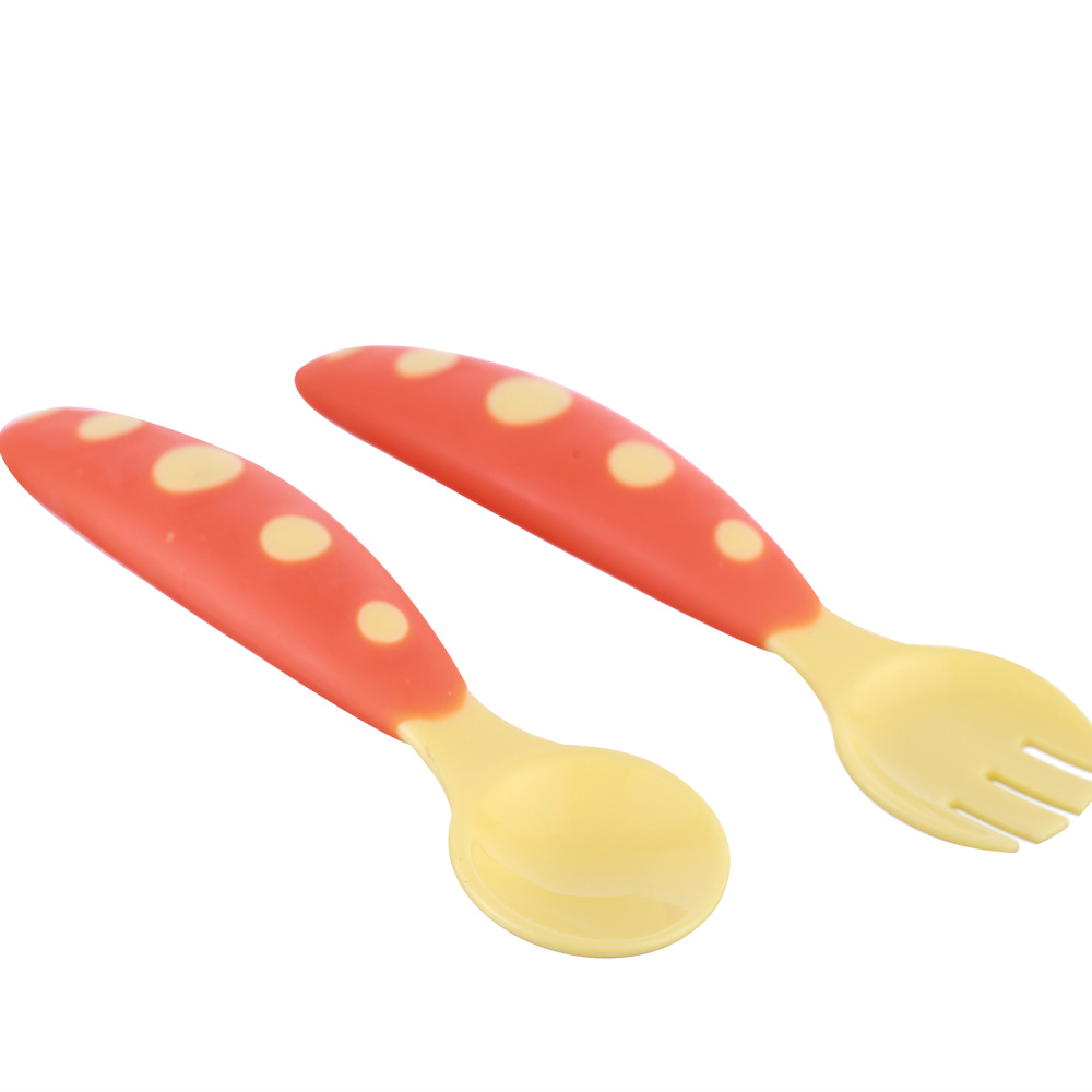 Little Naughty Baby juego de vajilla juego de cuchara de tenedor de dos colores cuchara de tenedor para niños traje de combinación cuchara de práctica