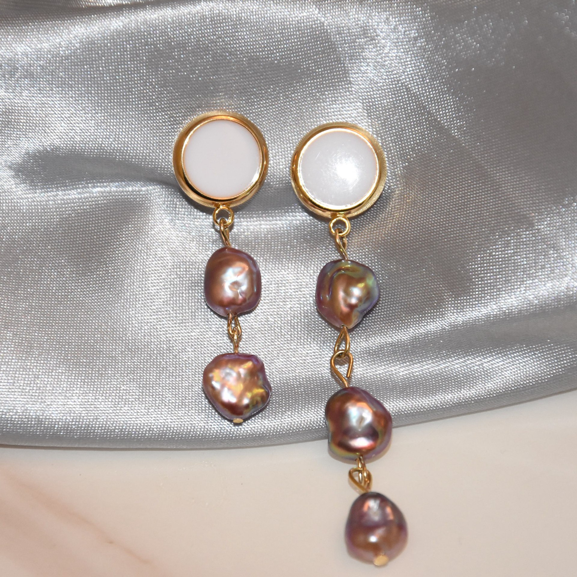 Cerun珠宝天然淡水巴洛克妖紫创意手作不对称keshi珍珠耳坠|ms