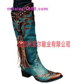 女圆头人造PU欧美女式皮靴侧拉链时装靴保暖流苏靴低跟女鞋