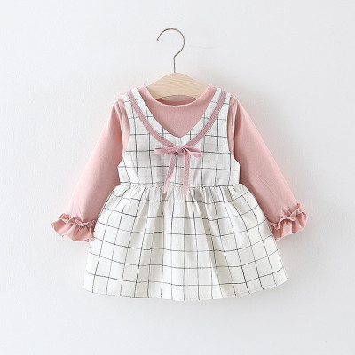 Children's clothing wholesale girl skirt spring and autumn Baby children lattice False two Dress Female baby spring clothes Princess Dress