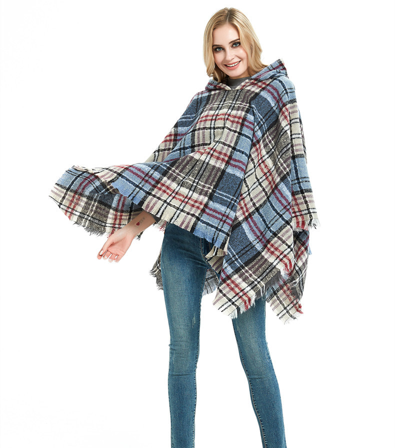 Capa a cuadros con capucha unisex otoño invierno poncho_voghion.com