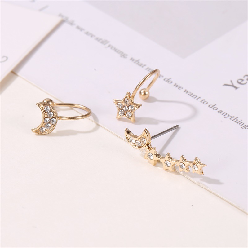 Studded With Diamonds Stars And Moon Women's 3-piece Trend Alloy Earrings display picture 5