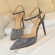 86-23 Korean fashion banquet with high heel, thin heel, shallow pointed hollow drill, sparkling diamond and sandals
