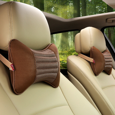 汽車頭枕亞麻護勁枕 汽車頭枕四季通用車枕套汽車用品