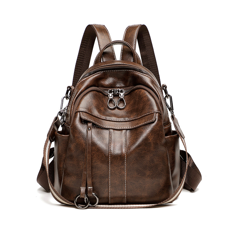 Fashion Anti-theft backpack women's 2023 spring new easy to wear vintage oil wax skin multi-purpose backpack leisure travel bag