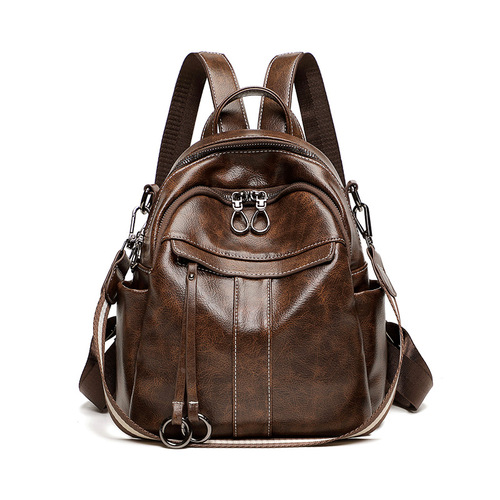 Fashionable anti-theft backpack for women  spring new easy-to-match retro oil wax leather multi-purpose backpack casual travel bag