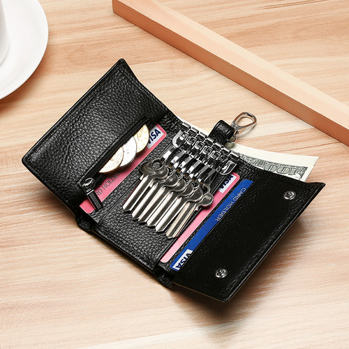 Men and women's genuine leather multifunctional three-fold wallet head layer cowhide keychain bag fashion trend card slot zero wallet 