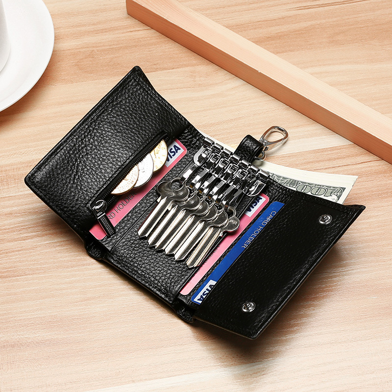 Genuine Leather Key Bag Men's and Women's Multi-Functional Tri-Fold Wallet Top Layer Cowhide Keychain Bag Fashionable Trendy Card Slot Coin Purse Genuine Leather Key Bag Men's and Women's Multi-Functional Tri-Fold Wallet Top Layer Cowhide Keychain Bag Fashionable Trendy Card Slot Coin Purse