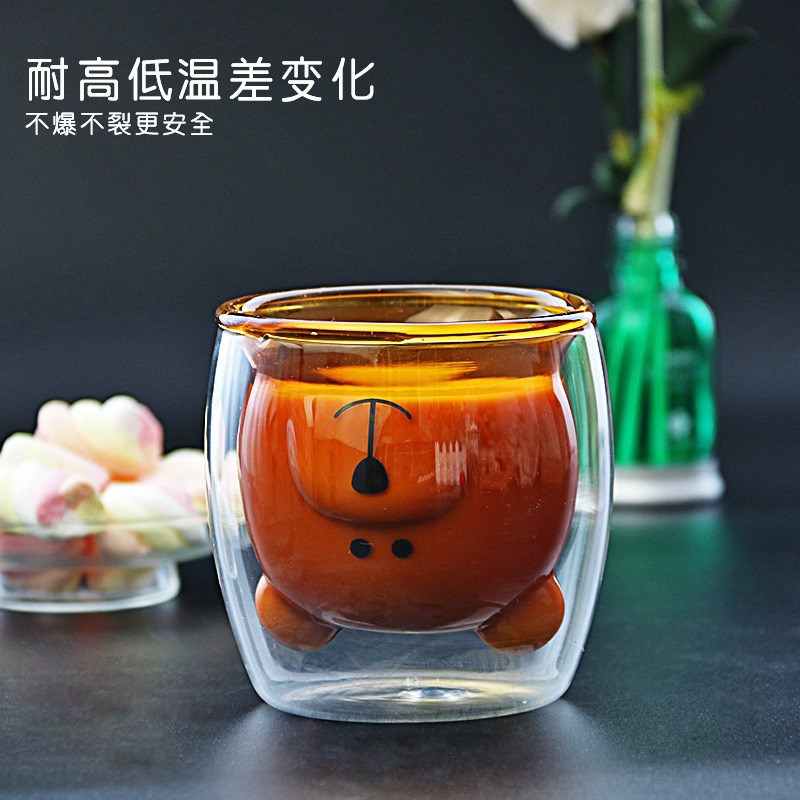 originality lovely panda double-deck Heat glass Panda Cup Water cup student transparent household glass