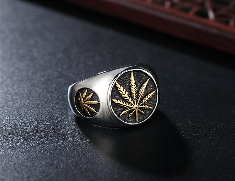 25g Weight Hip-hop Leaf Titanium Steel Men's Rings