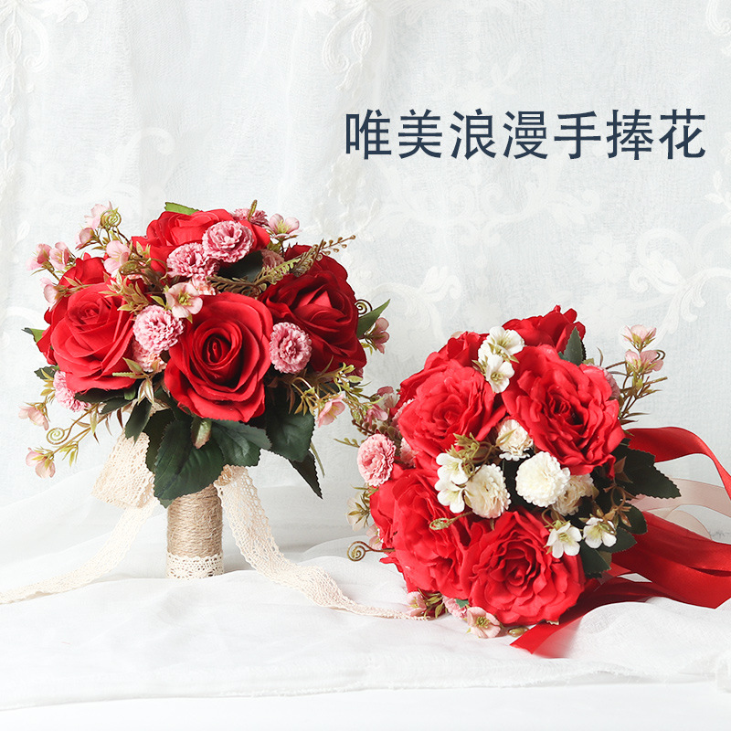 结婚韩式中式婚礼新娘手捧花道具仿真花外景拍照摄影红玫瑰捧花