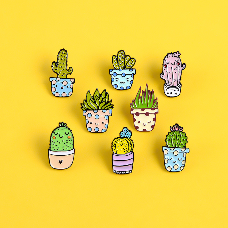 Cute Cactus Alloy Stoving Varnish Brooches display picture 2