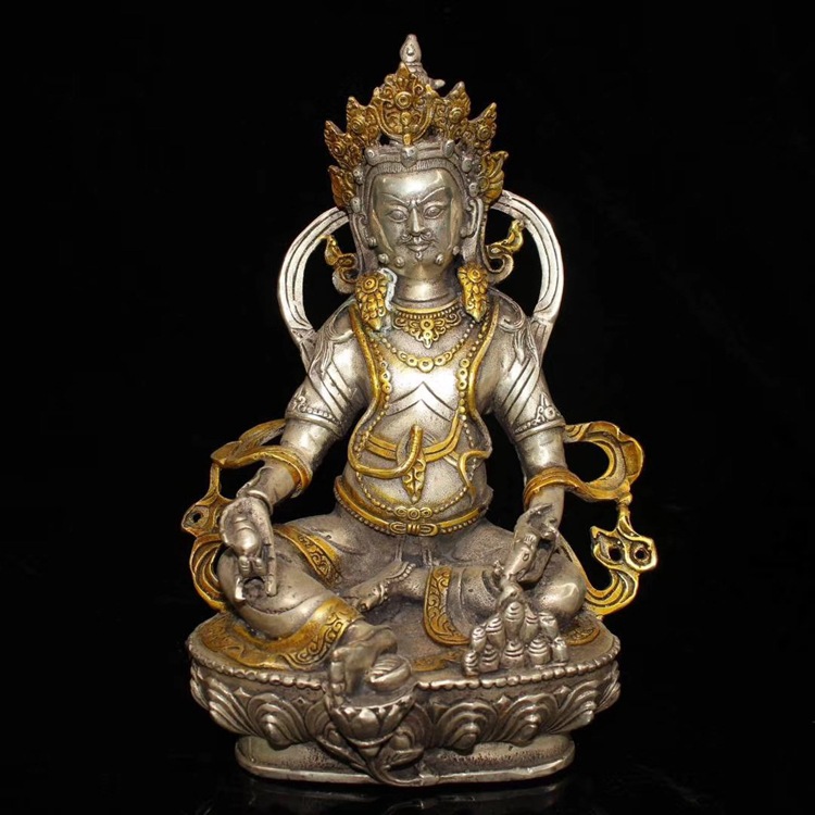 仿古 古玩铜器收藏 黄铜镀银摆件 尼泊尔佛像 西藏观音佛像黄财神