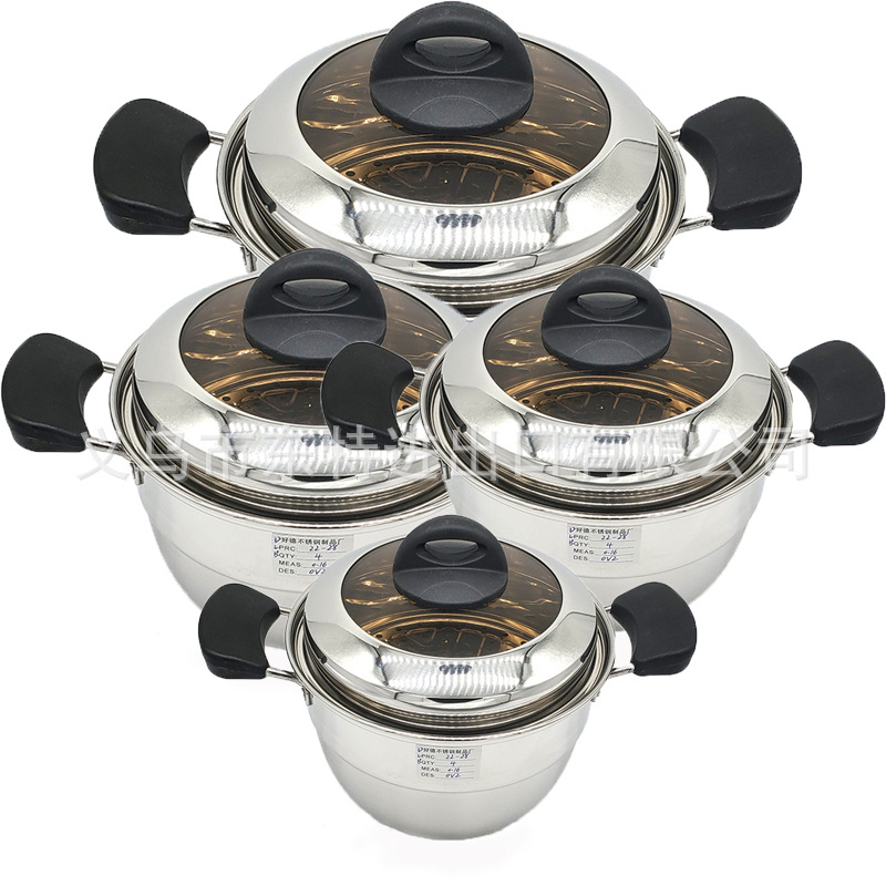 Factory direct sales of stainless steel soup pot 22-28cm, 4-piece set, electric wooden handle soup pot, multi-functional soup pot detail image 2