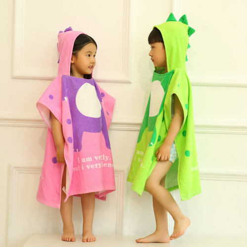 Printed Children's Bath Robe Absorbent Towel Material Pure Cotton Cartoon Children's Cape Baby Swimming Bath Towel Cape with Hat