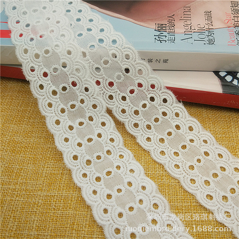 厂家直销 圆孔小波浪双边棉布刺绣花边镂空服装辅料家纺布料宽4cm