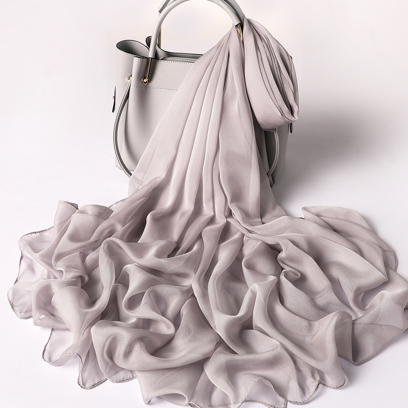 Effen sjaal Dames imitatiezijde Groot formaat zonnebrandcrème Effen veelzijdige dunne gladde crêpe strandsjaal_voghion.com